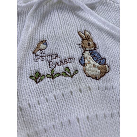 Vintage Quiltex Baby Hooded Sweater 0-6 Mo Peter Rabbit Ivory Beatrix Potter - Picture 3 of 5